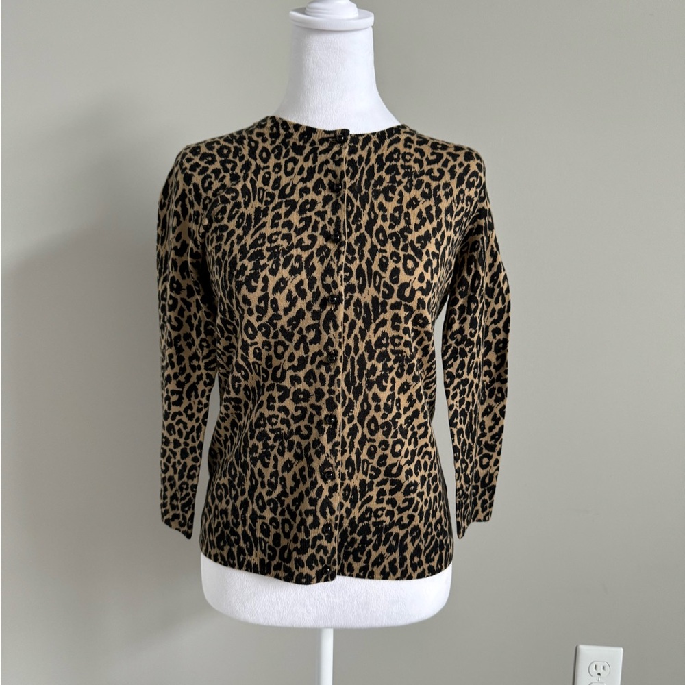 Talbots 100% Merino Wool Leopard Pattern Cadigan Size XS